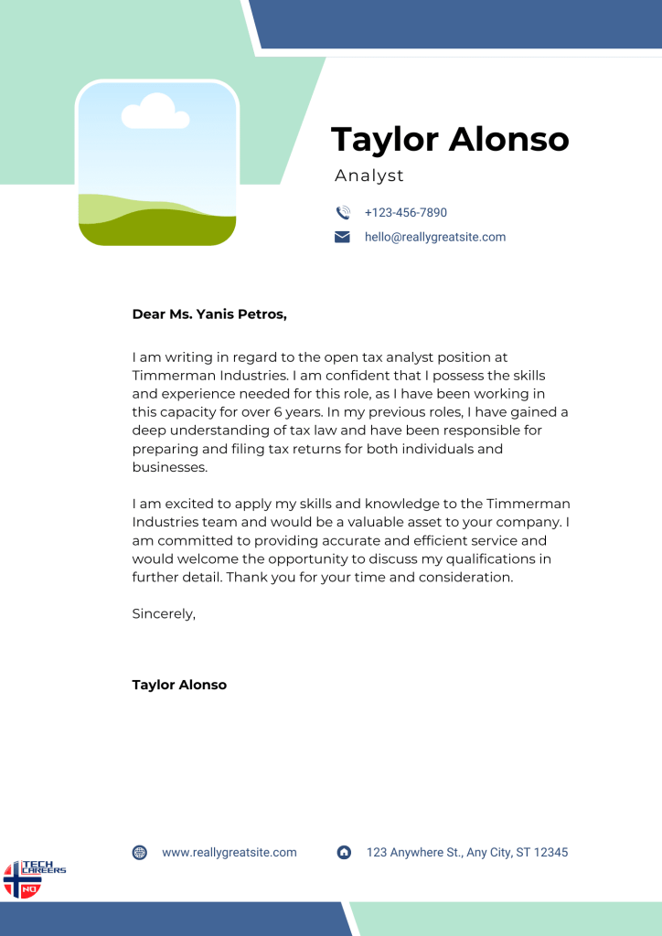 cover letter for analyst job